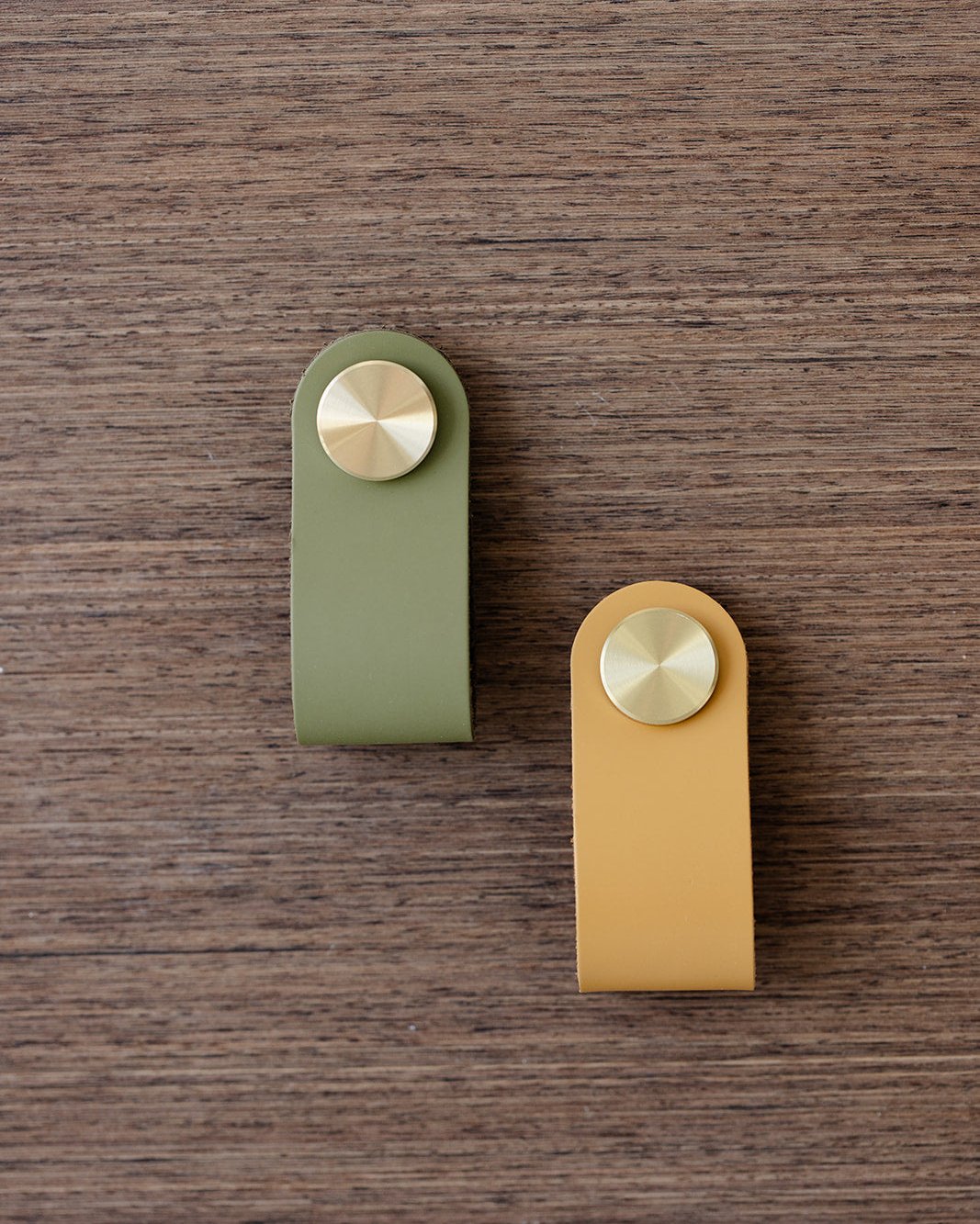 Leather & Brushed Brass Loop Handle - Olive Green