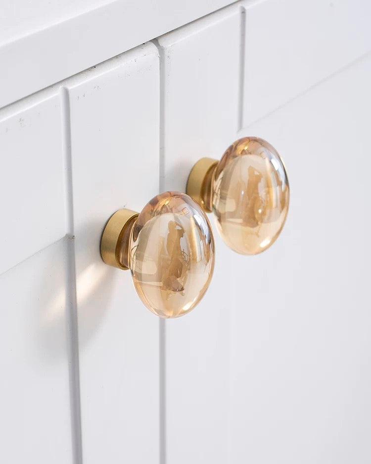 Amber & Brushed Brass Cabinetry Knob - Oval