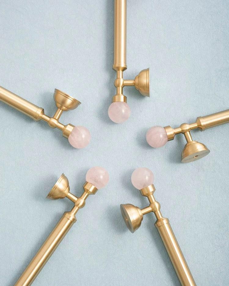 Pink Quartz & Brushed Brass Handle