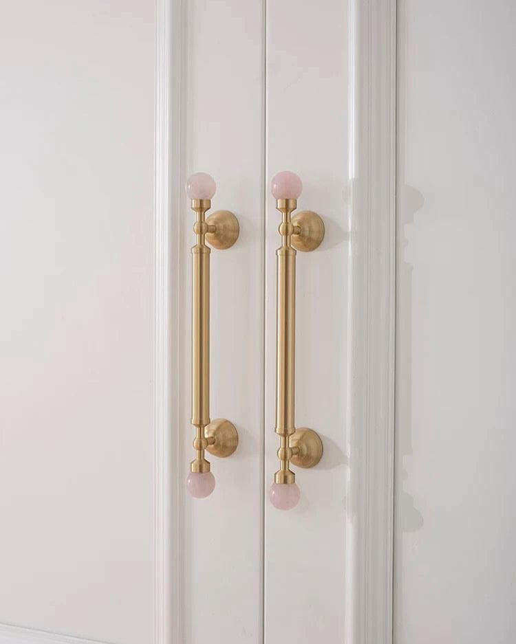 Pink Quartz & Brushed Brass Handle