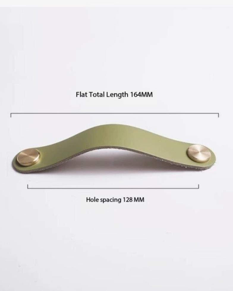 Leather & Brushed Brass Pull Handle - Olive Green